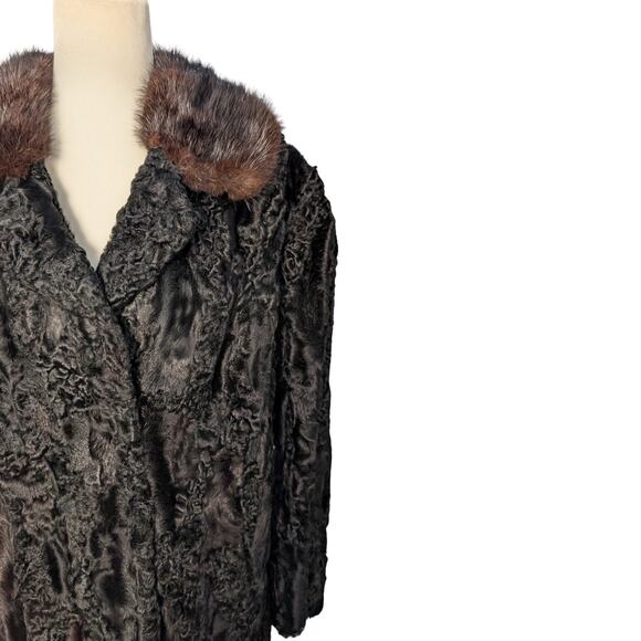 Vintage 100% Genuine Persian Lamb Fur Coat Mink Collar - Size M Petite - Picture 6 of 8